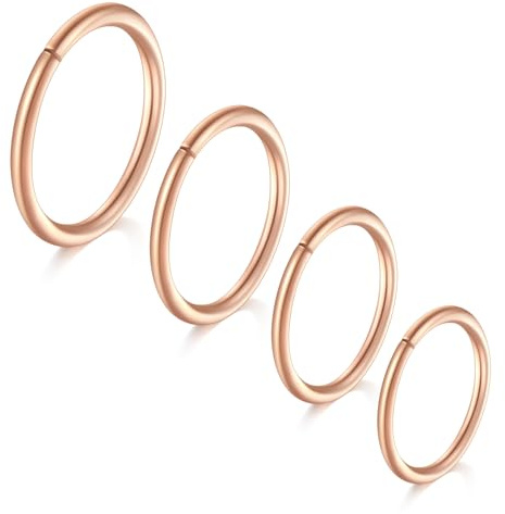 LAURITAMI 4 st näspiercing 16G/18G/20G/22G kirurgiskt stål tunn näsa Piercing Ring Silver Set, Septum Clicker Ring, Lip Ear Nose Piercing Smycken 6/8/10/12 mm, 6 mm, 8 mm, 10 mm, 12 mm, Rostfritt stål