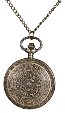 Avaner Taschenuhr mit Kette Vintage: Bronze Taschenuhr mit Arabischen Ziffern Halskette Uhr Pulloverkette Analog Quarzuhr Geschenk für Frauen Männer