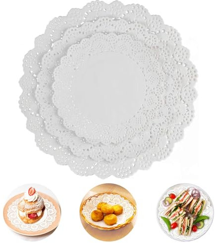 300 Feuilles Napperon Papier Dentelle Rond Napperon Dentelle Blanche, Napperon en Papier Rond Napperon en Dentelle Papier, pour Mariage, Anniversaire, Gâteau, Desserts, Vaisselle, Décoration de Table