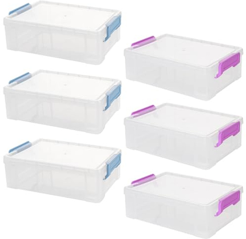 SINJEUN 6 stycken transparent pennlåda stapelbar, 22,5 x 14 x 7 cm förvaringslåda med lock, genomskinliga pennlådor skrivbord organisatör för hem, kontor