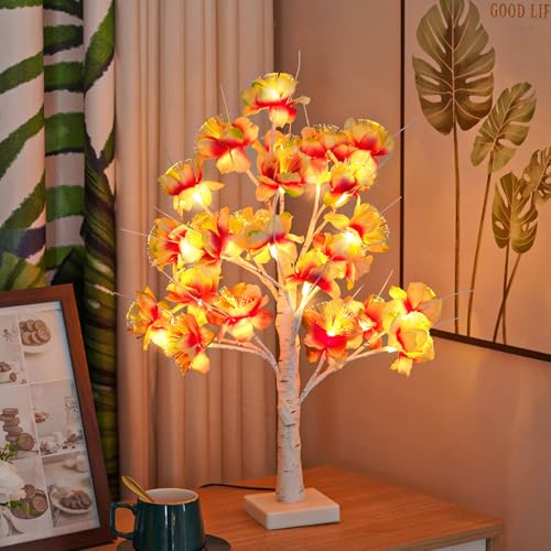 GZWY Osterdeko LED Baum Lichter, Frühlingsdeko Tuberose mit LED Licht, 60CM Lichterbaum 24LEDs Warmweiß Lichterbaum Innen Batteriebetrieben Künstlicher Baum Lampe für Hochzeit Party Frühling Deko (B)