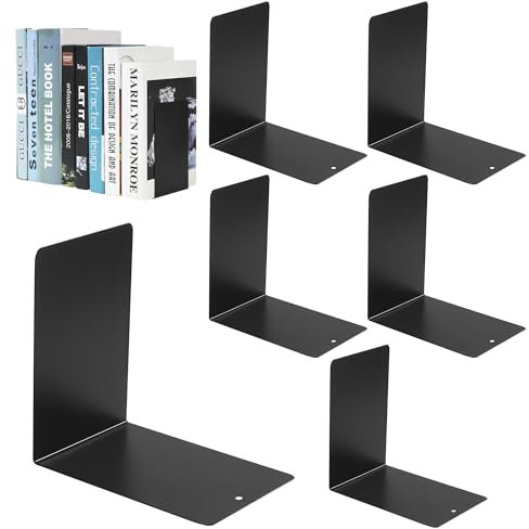 6 pezzi di Fermalibri，Librerie in metallo Nero, con tappetini in silicone antiscivolo resistenti 24 pezzi, perfetto per scuola, ufficio, casa e biblioteca, 15 x 15 x 10 cm