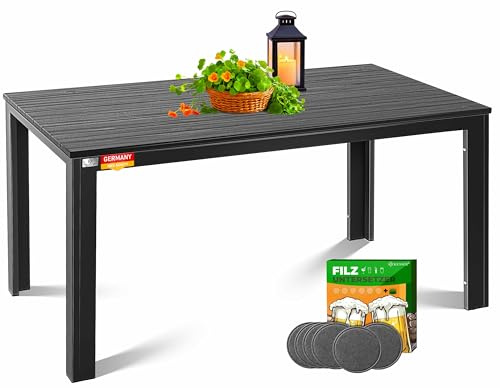 KESSER Table de jardin 156 x 78 cm pour jusqu'à 6 personnes, résistante aux intempéries et aux UV, structure en acier revêtu par pulvérisation et plateau en plastique