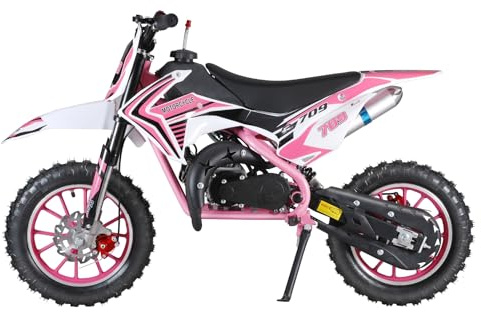 reukmuuc 49cc Dirt Bike Pit Bikes, Gas Powered Motorbike Motocross, Kids Pocket Rocket Bike for 8-12 Years Old, Mini Off Road Motorcycle for Outdoor Adventure Pink