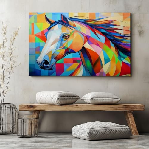 Pintura sobre lienzo de caballo animal geométrico abstracto, cuadro decorativo moderno impreso sobre lienzo estilo cubista, póster sin marco, 120 x 60 cm (largo x ancho x ancho), póster mural para