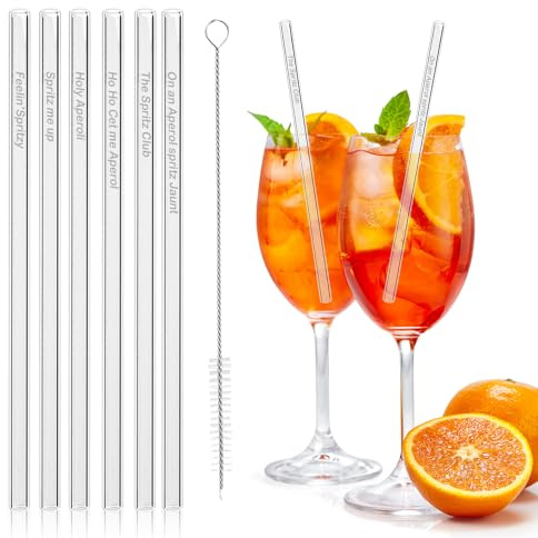 6 pezzi Cannucce di vetro,20 cm Cannuccia Riutilizzabile,cannuccia di vetro con spazzola per cocktail, frullati e succhi di frutta