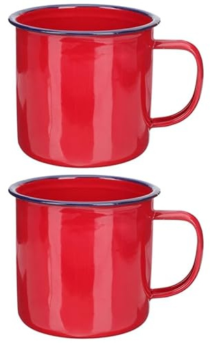 HEALEEP Taza De Esmalte Retro De 350 Ml, Color Rojo, Set De 2 Piezas, Ligera y Resistente, Antiquemaduras, Para Beber Té y Café Hogar, Oficina y Viajes