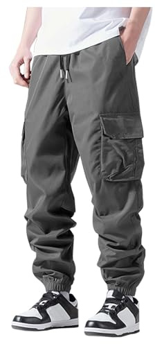 Pantalon Cargo Homme Taille Haute- Pantalons De Sport Palazzo Casual Couleur Unie Confortable Ample Multi-Poches Chic Streetwear De Tous Les Jours Polyvalent Pants pour Randonnée Pas Cher