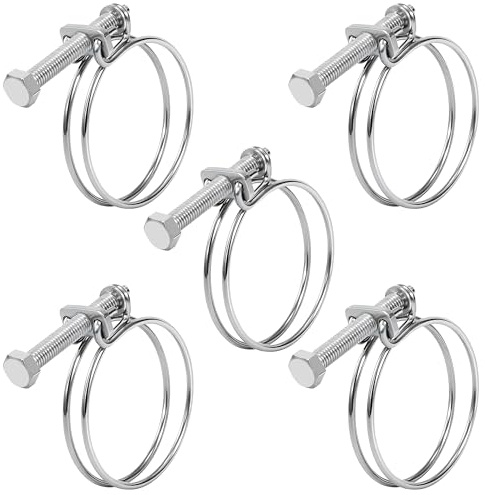 Songella Colliers de Serrage à Double Fil 32-36mm Colliers de Serrage en Acier Inoxydable 304 Réglable pour Tuyau d'Eau Tuyau Automobile 5 Pièces