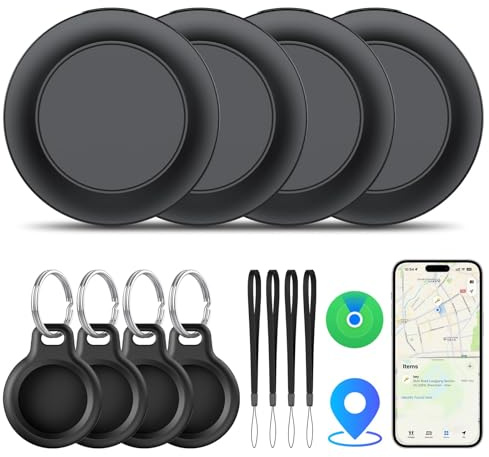 Air Tracker Tags 4-Pack,Bluetooth Item Locator Smart Tracker For iOS | IP67 waterproof, replaceable battery, With keychain holder, track keys/luggage/suitcase etc, portable anti-lost finder