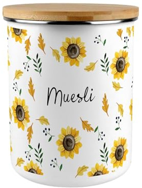 Purely Home Sunflowers Muesli Canister - Yellow Floral 2.7L Extra-Large Enamel Kitchen Storage Tin Baking Gifts
