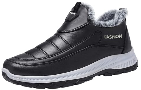 Generiskt varma snöstövlar män: ankelstövlar slip-on vinterstövlar fleece fodrade vinterstövletter lätta snöskor enfärgade joggingskor halkfria dämpning sportskor (storlek 39–44), svart, 42 EU