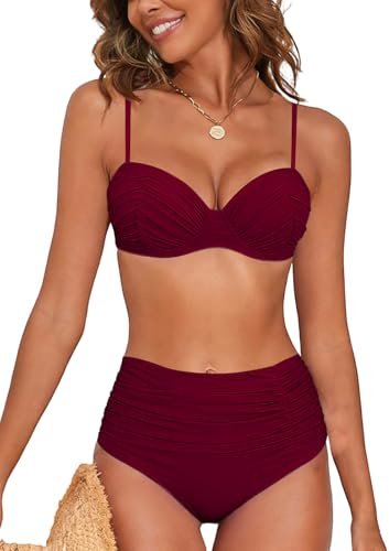 NLAND Badkläder Dam 2 Delar Hög Midja Platt Mage Bikiniset Push-up Vadderad Sexig Bikini Set med Byglar Badkläder Strandkläder, S
