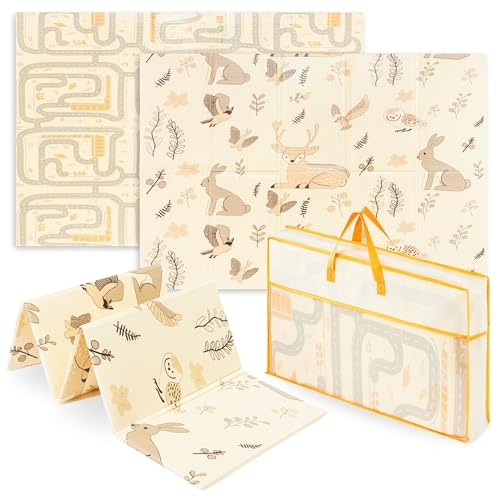 Mamabrum Tappetino in schiuma per bambini per imparare a gattonare, tappetino pieghevole reversibile grande 180 x 120 x 1 cm, tappetino per la stanza dei bambini, schiuma XPE per bambini (foresta
