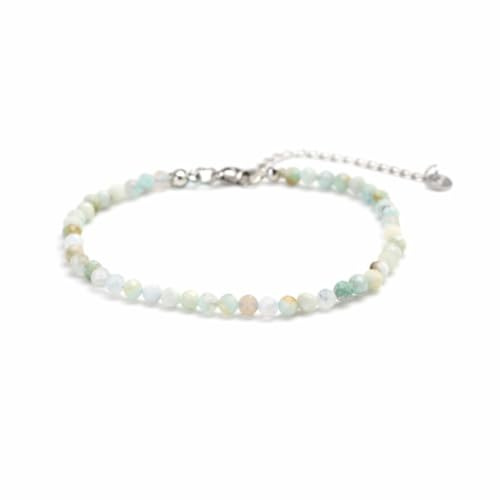 Kim Johanson® Damen Edelstahl Perlenarmband mit echten Natursteinen in Silber I Naturstein Armband mit 4mm Edelstein Perlen I Wasserfest | Boho Schmuck für Frauen | Verstellbar |