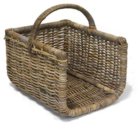 Large Open-Sided Wicker Weave Log Basket with Handle - Grey