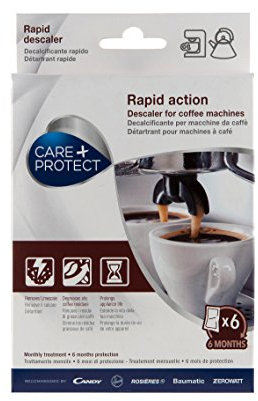 CARE + PROTECT Decalcificante per Macchina da Caffè e Bollitori, Universale, Elimina calcare e residui di Caffè e Tè, 6 Buste Monodose in Polvere