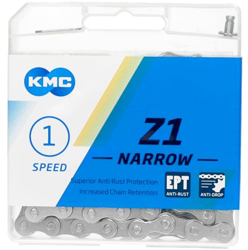 Fahrrad Kette, KMC Fahrradkette, Z1Narrow EPT, 1/2 x 3/32, 112 Glieder, 1-fach, mit “ECO ProTeQ”, Grau