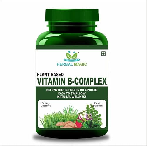 Herbal Magic's Pure & Natural Blend -Vitamin B-Complex 60 Veg Capsules - Made from 14 Different Fruits, Vegetables & Herbs UKAS LAB Tested in UK No Fillers/Colors/Preservatives/maltodextrin