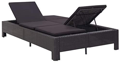 Tidyard Doppel Sonnenliege Doppelliege Poly Rattan mit Auflage, Gartenliege für 2 Personen Relaxliege Liegestuhl für Garten Terrasse Schwimmbad, Beidseitig Verstellbar, Schwarz