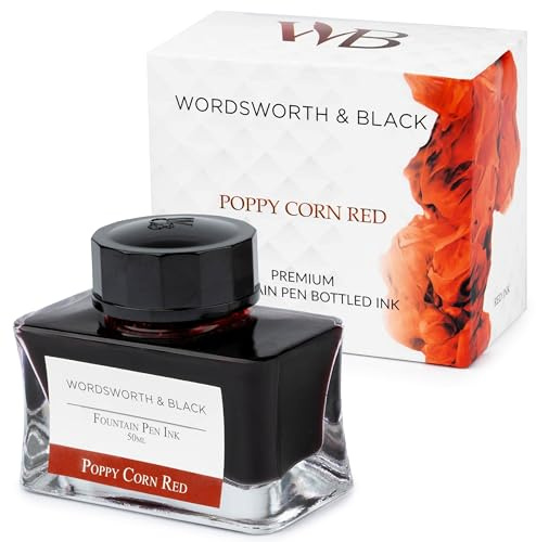 Wordsworth and Black Boccetta di inchiostro per penna stilografica (50 ml) Edizione Premium, [Papavero Mais Rosso] Inchiostro in bottiglia per penne stilografiche; Liscio Flusso 50 ml