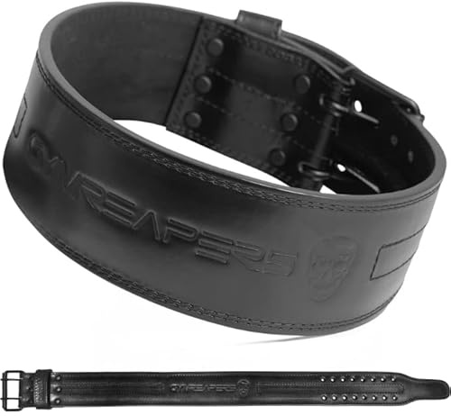 Gewichthebergürtel, 6 mm, echtes Leder, doppelte Zinken, robust, 10,2 cm breit, starke, stabilisierende Rückenstütze für Kreuzheben, Kniebeugen, Powerlifting