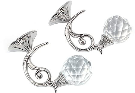 Tiardey 2 Pezzi di Cristallo Trasparente fermatenda a Parete Nappa Tenda tieback Gancio Drappeggio tiebacks Gancio Vestiti Cappotto Cappello Asciugamano Appendiabiti (Argento)