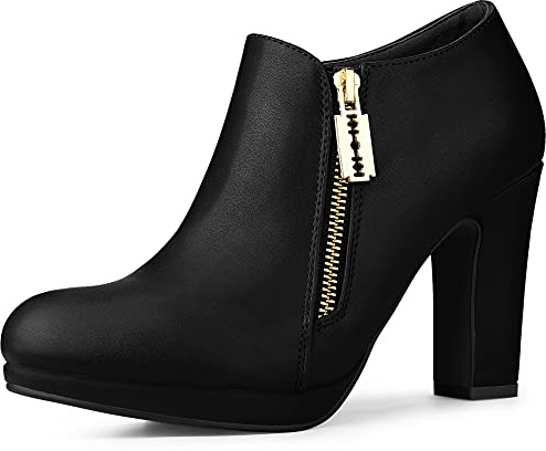 Allegra K De mujer Tacón ancho Plataforma Punta redonda Botines Negro 40