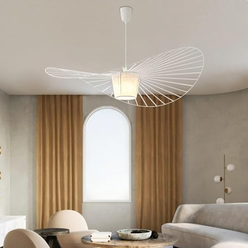 GLZXMQBP Vertigo Lampe 120cm Weiß Retro Pendelleuchten, Modern LED Kronleuchter Wohnzimmer Vintage Hut Kreative für (einstellbare Lichthöhe) in Fiberglas + Polyurethan