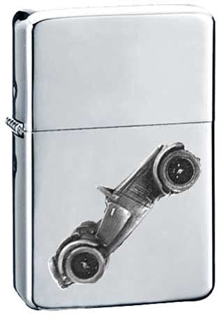 Oldtimer J2 ref138 Zinn-Effekt Design auf einem Flip-Top-Benzinfeuerzeug, winddicht, Silber nachfüllbar