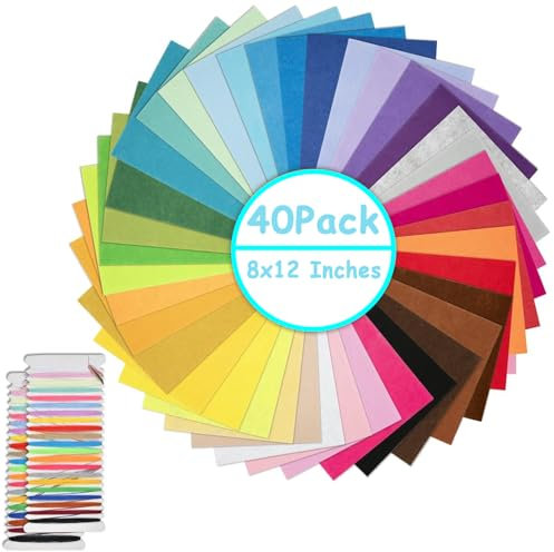 Tessuto in feltro, 40 diversi colori e 21 colori di filato da ricamo, 20 x 30 cm non tessuto morbido foglio di feltro in poliestere per artigianato Patchwork fai da te e cucito, decorazioni utensili