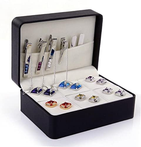 zalati Organizer Box Aufbewahrungsbox Box PU-Leder Samt innen mit 6 Gittern für Ohrringe Ringe Armbänder Manschettenknöpfe Krawattennadel Brosche Abzeichen