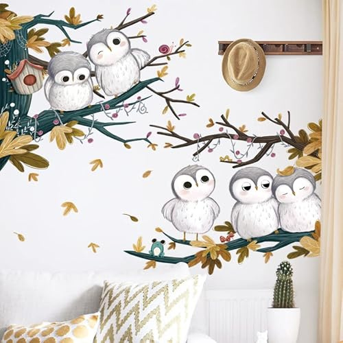 HGDESIGN® Väggtatuering väggdekal 5 uggla på gren väggdekal barnrum babyrum baby barn flicka pojke vardagsrum sovrum