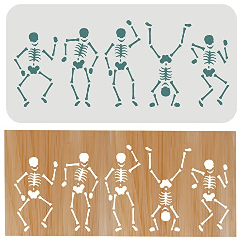 FINGERINSPIRE Skelett Tänzer Schablone 30x15cm Halloween Schablone zum Malen von Totenköpfen, wiederverwendbare tanzende Skelette Vorlage für Wandrand, Möbel Holz Fliesen Heimwerker Dekor