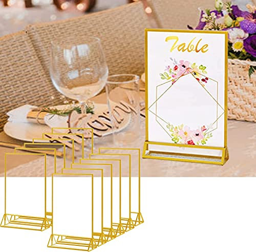 Bilderrahmen, 12 Stück 5x7 Zoll (13x18cm) Thekenaufsteller Bilderrahmen Goldenes Seitenklares Doppelseitige Acryl Tischaufsteller Werbeaufsteller Hochzeitsparty Doppelseitiger Hochzeits Restaurant