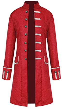EFOFEI Herren Cosplay Kostüm Smoking Mantel Gothic Gehrock Vintage Uniform Kostüm Karneval Fasching Halloween Cosplay Kostüm Rot L
