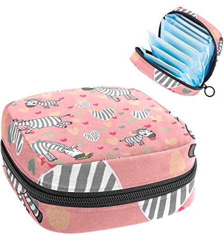 Women Sanitary Napkins Pads Handbag Ladies Menstrual Cup Pouch Girls Portable Tampon Storage Bag Zebras Period Pouch with Zipper