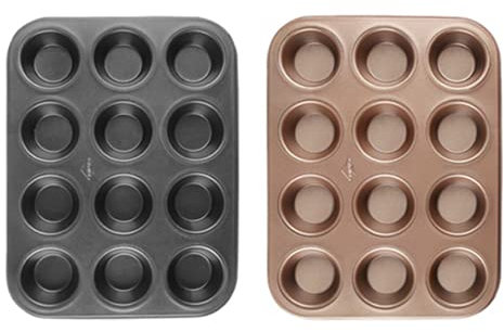 Moldes para magdalenas rectangulares, magdalenas rectangulares y moldes para magdalenas, moldes para magdalenas de 12 tazas, moldes para pasteles antiadherentes grandes negros (color: negro) (negro)
