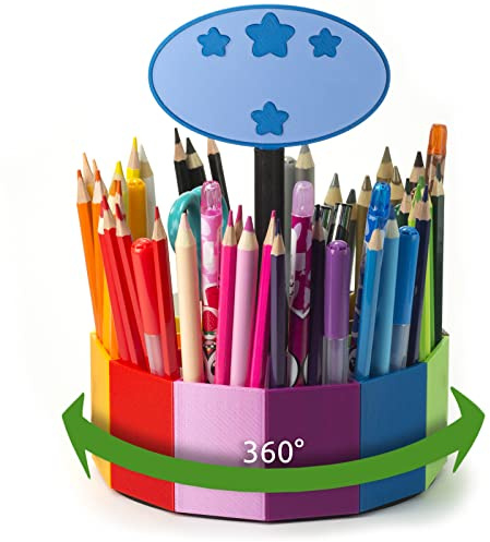 KAJAWIS Rotierende Organizer für Buntstifte Schreibtisch Organizer für Kinder ECO Stiftehalter 360 Grad Größe M (Blue_star)