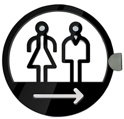 Toilettenschild aus Acryl, WC-Schilder für Herren und Damen, rundes Badezimmer-Türschild mit Pfeil, Montagezubehör (A 30 cm) (A 30 cm)