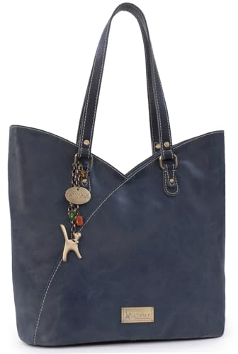 Catwalk Collection Handbags - Große Schultertasche für Damen - Tulpenförmig Tote Bag - Antikleder Leder - für Notizbuch A4 - Abigail