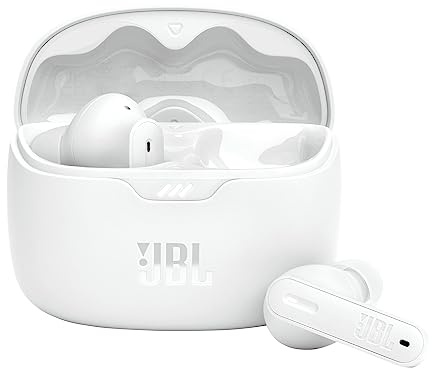 JBL Tune Beam Wireless Bluetooth Earphones, Water-Resistant and Noise-Cancelling Headphones with 48-Hour Battery Life, White (Renewed)