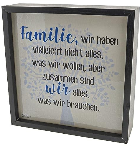 WB wohn trends LED-Leuchte Leuchtkasten, Familie wir haben vielleicht Nicht Alles was wir wollen, schwarz, 20x20x6cm, Deko-Licht mit Spruch LED-Lampe Holz-Rahmen