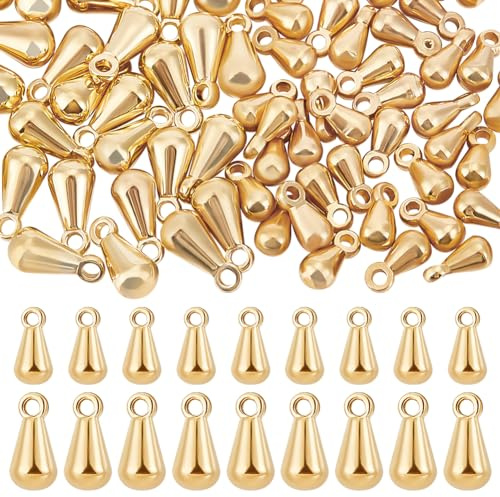Beebeecraft 1 Box 80 Stück Tropfen Charms Aus 18 Karat Vergoldetem Messing 2 Größen Kettenverlängerungs Tropfen Charms Baumelnde Endperlen Mit 1 mm Loch Für Die DIY Schmuckherstellung