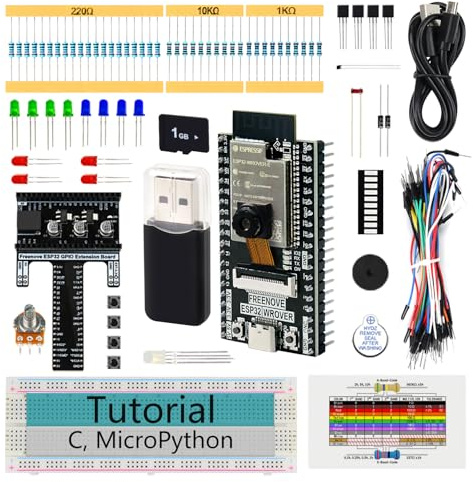 Freenove ESP32 Kit Dev CAM Board Basic Starter Kit, Dual-core 32-bit 240 MHz Microcontroller, Onboard Camera WiFi+BT, 400-Page Detailed Tutorial, Python C Code, 58 Projects, 141 Items