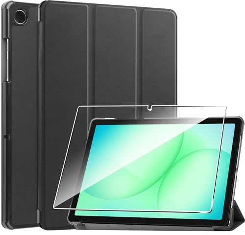 Hülle für Samsung Galaxy Tab A11+/A11 Plus /A9+/A9 Plus 11.0 Zoll Tablette 2023 Case Cover+1 Stücks Schutzglas Schutzfolie,Superleicht Dreifach Falt Klapp Schutzhülle Case - Schwarz