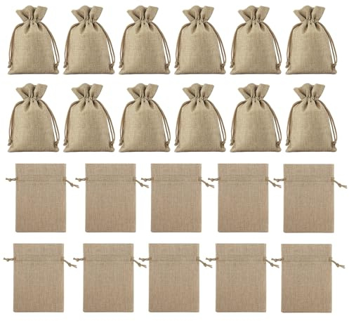 MisFun 50 st jutepåsar, linnepåsar 7 x 9 cm, jutedragväska, återanvändbar linnepåse, återanvändbar presentpåse, säckvävsväska för bröllop, jul, fest, godissmycken