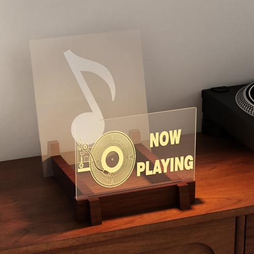 CoolGift Mart Now Playing Aufleuchten Vinyl-Schallplatten-Aufbewahrung, mit warmweißen Lichtern - Ideal zum Sammeln, Ausstellen und Dekorieren - Bestes Geschenk für Vinyl-Liebhaber