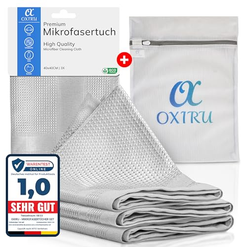 OXIRU Mikrofasertücher 40x40 Set - Microfaser Geschirrtücher und Fenstertücher, Glasreinigungstücher und Poliertücher für Gläser und Gastronomie, Autopflege und Auto Reinigungstücher