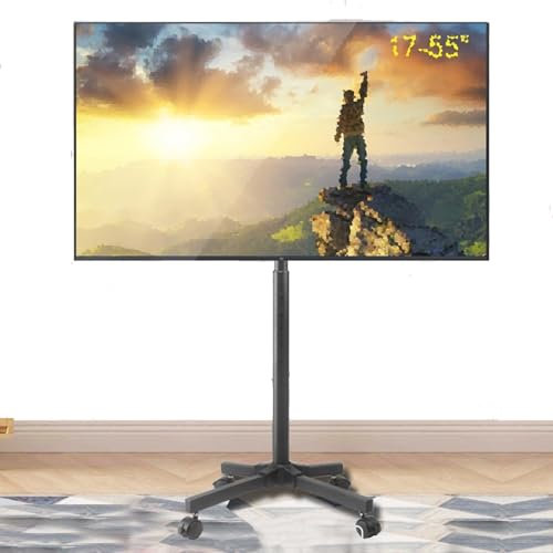 QICBYING Neigbarer TV Wagen mit tragbarem TV Ständer, Mobiler TV Wagen mit Rädern, für 17-55 Zoll Bildschirme, bis zu 35 kg/77 lbs, für Schlafzimmer, Wohnzimmer